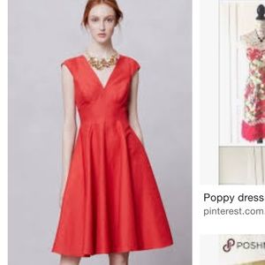 Anthropologie | Peter Som Red Silk Luisa Poppy A-Line Designer Dress Woman’s 10